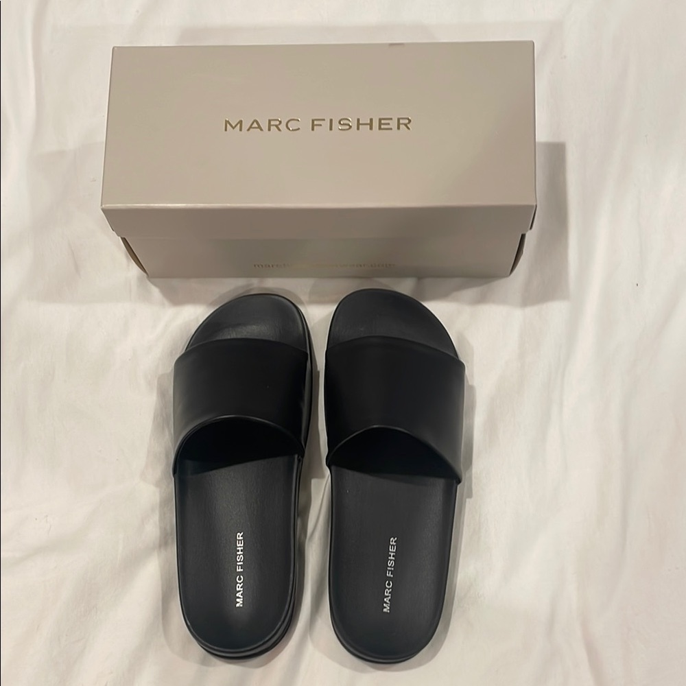 Marc Fisher Black Sandals Sleek Slip-On Design